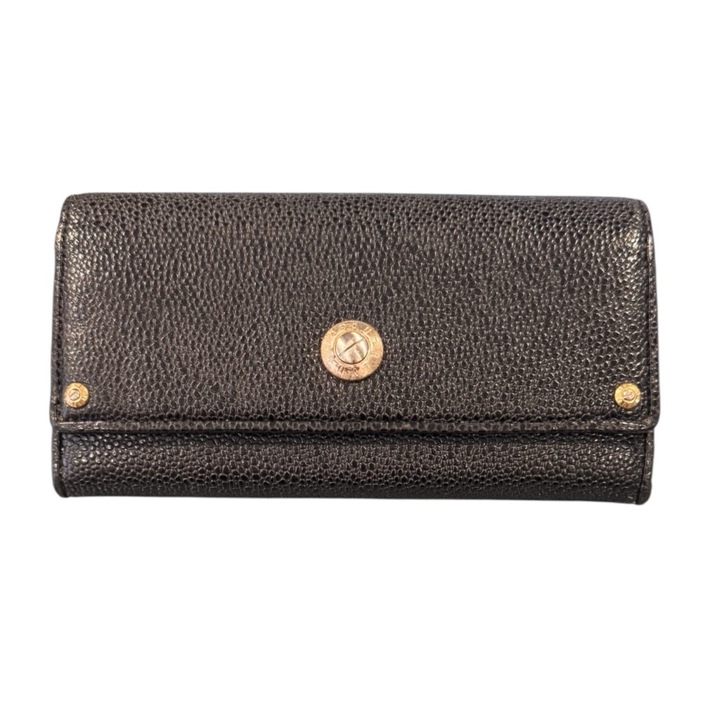 henri bendel Black Textured Leather Wallet with Gold Hardware
